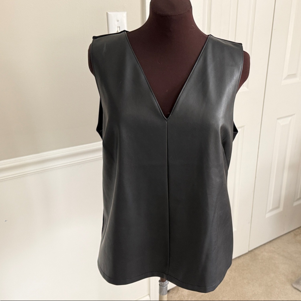 Women's Faux Leather Sleeveless Shirt